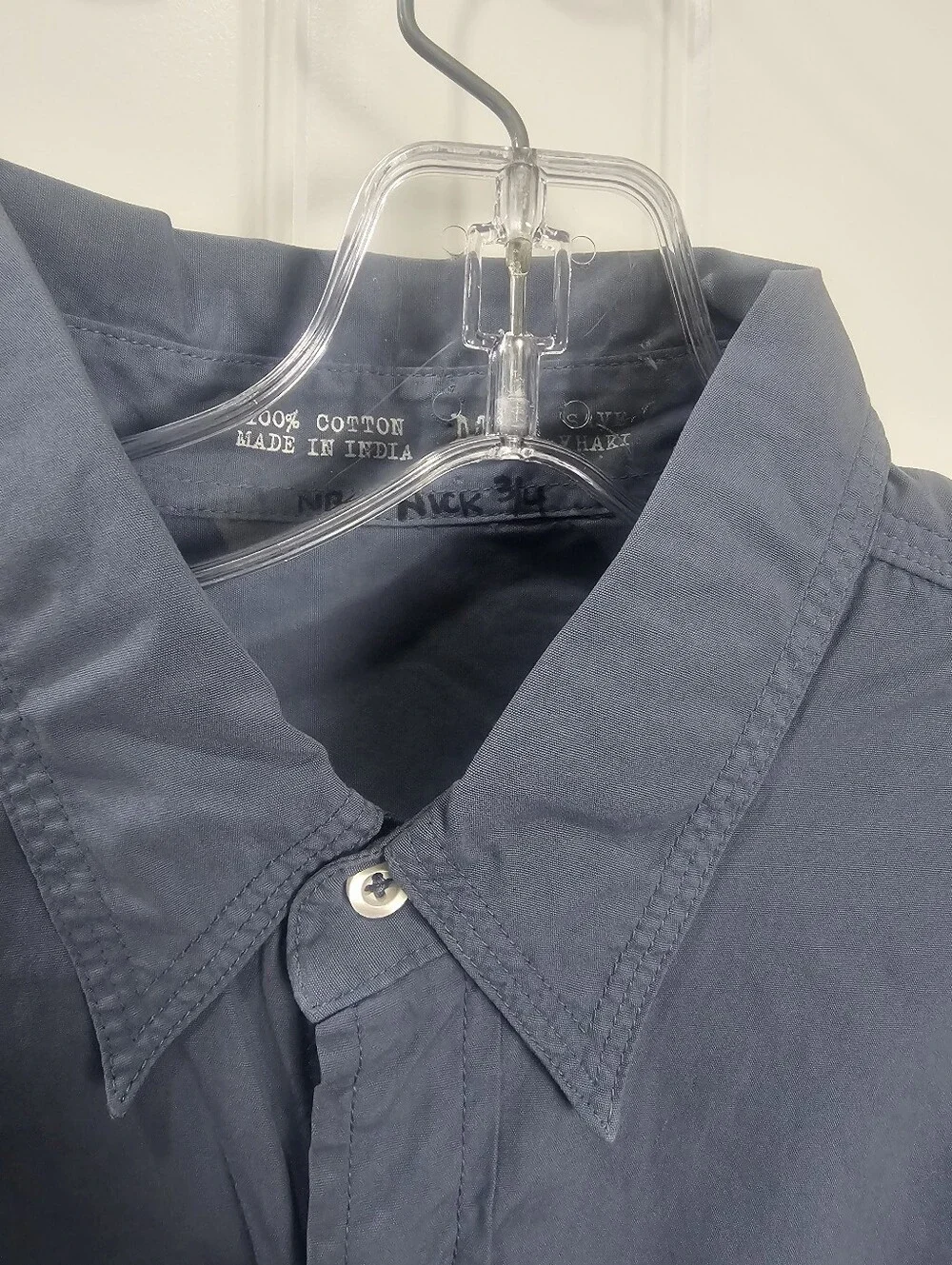 Save Khaki Blue Grey Mens Long Sleeve Button Down 100% Cotton Egypt Made Medium - Picture 3 of 6